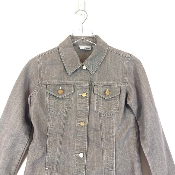 Chico's Platinum Womens Denim Jean Jacket Metallic Gray/Gold Shimmer Small (0) - Picture 2 of 6